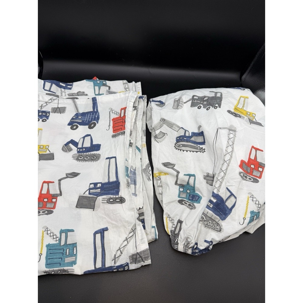 Pottery Barn Toddler Fitted And Flat Sheet Trucks Construction